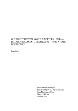 Gender Stereotyping of the Northern Italian Female Adolescents’ Physical Activity: a Male Perspective