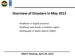 Overview of Disasters in May 2012