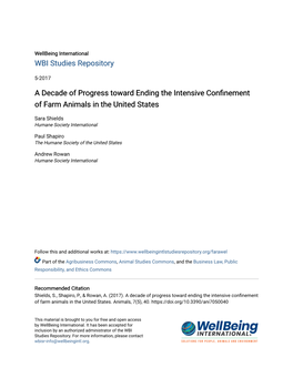 A Decade of Progress Toward Ending the Intensive Confinement of Farm Animals in the United States