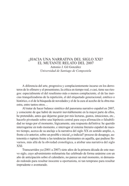 ¿HACIA UNA NARRATIVA DEL SIGLO XXI? EL MUTANTE RELATO DEL 2007 Antonio J