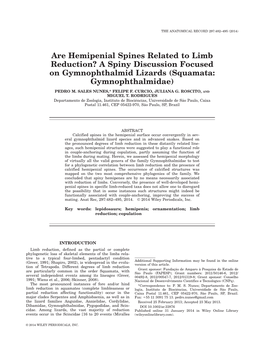 Are Hemipenial Spines Related to Limb Reduction? a Spiny Discussion Focused on Gymnophthalmid Lizards (Squamata: Gymnophthalmidae)
