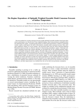 The Regime Dependence of Optimally Weighted Ensemble Model Consensus Forecasts of Surface Temperature