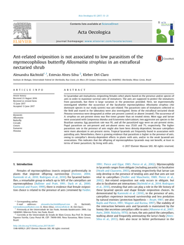 Ant-Related Oviposition Is Not Associated to Low Parasitism of the Myrmecophilous Butterﬂy Allosmaitia Strophius in an Extraﬂoral Nectaried Shrub