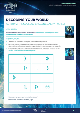 Artemis Fowl: Decoding Your World Home Learning Guide and Teaching Notes