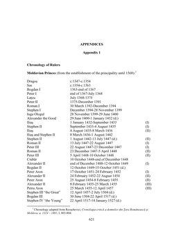621 APPENDICES Appendix 1 Chronology of Rulers Moldavian
