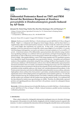 Differential Proteomics Based on TMT and PRM Reveal the Resistance