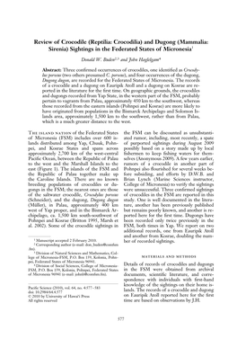 Review of Crocodile (Reptilia: Crocodilia) and Dugong (Mammalia: Sirenia) Sightings in the Federated States of Micronesia1