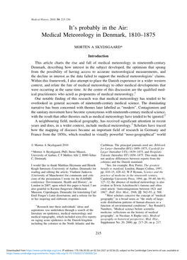 Medical Meteorology in Denmark, 1810–1875