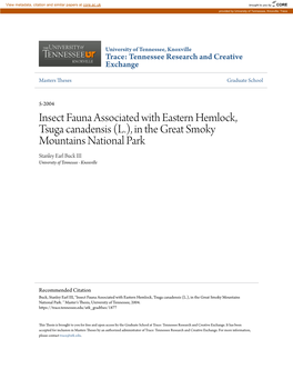 Insect Fauna Associated with Eastern Hemlock, Tsuga Canadensis