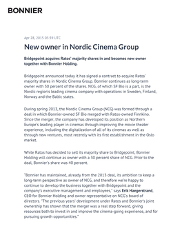 New Owner in Nordic Cinema Group