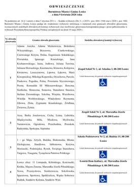 OBWIESZCZENIE Burmistrza Miasta I Gminy Łosice Z Dnia 9 Kwietnia 2020 Roku