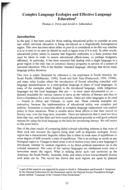 Complex Language Ecologies and Effective Language Education1 Thomas A