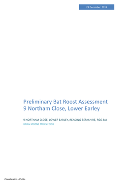 Preliminary Bat Roost Assessment 9 Northam Close, Lower Earley