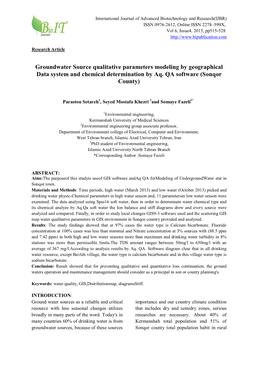 Groundwater Source Qualitative Parameters Modeling by Geographical Data System and Chemical Determination by Aq. QA Software (Sonqor County)