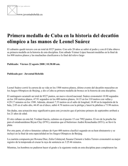 Primera Medalla De Cuba En La Historia Del Decatlón Olímpico a Las Manos De Leonel Suárez