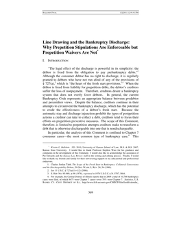 Line Drawing and the Bankruptcy Discharge: Why Prepetition Stipulations Are Enforceable but Prepetition Waivers Are Not*