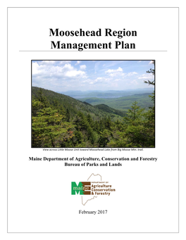 Moosehead Region Management Plan