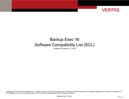 Backup Exec 16 Software Compatibility List (SCL) Updated on February 12, 2018