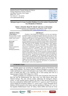 Biological Aspects of Some Goatfish (Mullidae) from the Southern Egyptian Red Sea; Hurghada to Shalateen