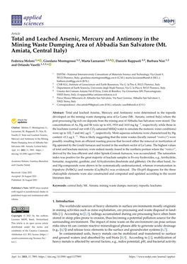 Total and Leached Arsenic, Mercury and Antimony in the Mining Waste Dumping Area of Abbadia San Salvatore (Mt