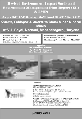Quartz, Feldspar & Quartzite/Stone Minor Mineral Mines at Vill. Bayal, Narnaul, Mahendragarh, Haryana Revised Environment Im