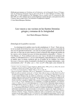 Los Vascos Y Sus Vecinos En Las Fuentes Literarias Griegas Y Romanas De La Antigüedad