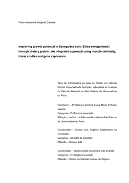 (Solea Senegalensis) Through Dietary Protein: an Integrated Approach Using Muscle Cellularity, Tracer Studies and Gene Expression