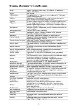 Glossary of Allergic Terms & Diseases