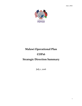 Malawi Operational Plan COP16 Strategic Direction Summary