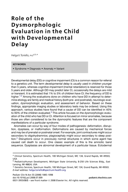 Role of the Dysmorphologic Evaluation in the Child with Developmental Delay