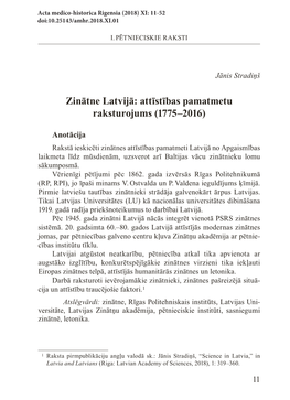 Zinātne Latvijā: Attīstības Pamatmetu Raksturojums (1775–2016)