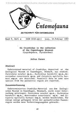 Sntomojauna ZEITSCHRIFT FÜR ENTOMOLOGIE