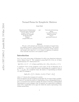 Normal Forms for Symplectic Matrices Have Been Given by C