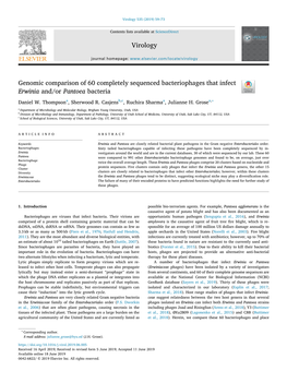 Genomic Comparison of 60 Completely Sequenced Bacteriophages That Infect T Erwinia And/Or Pantoea Bacteria ∗ Daniel W