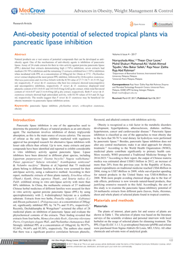 Anti-Obesity Potential of Selected Tropical Plants Via Pancreatic Lipase Inhibition