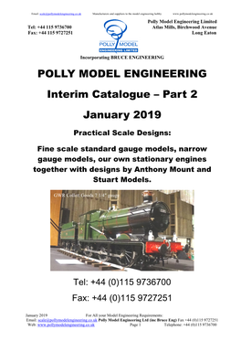 POLLY MODEL ENGINEERING Interim Catalogue – Part 2 January 2019