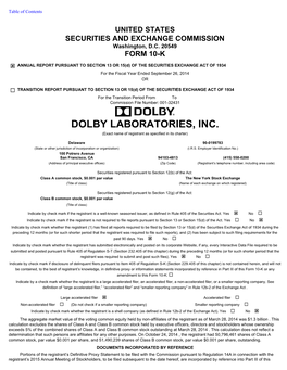 DOLBY LABORATORIES, INC. (Exact Name of Registrant As Specified in Its Charter)