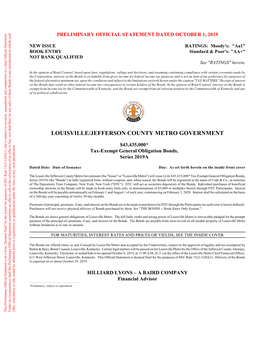 Louisville/Jefferson County Metro Government Tax-Exempt General Obligation Bonds, Series 2019A