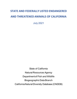 State and Federally Listed Endangered and Threatened Animals of California
