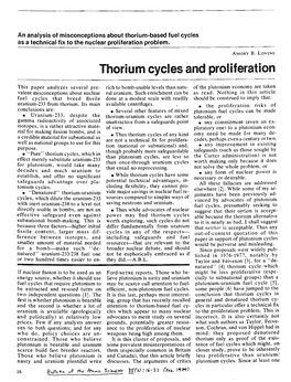 An Analysis of Misconceptions About Thorium-Based Fuel Cycles As a Technical Fix to the Nuclear Proliferation Problem