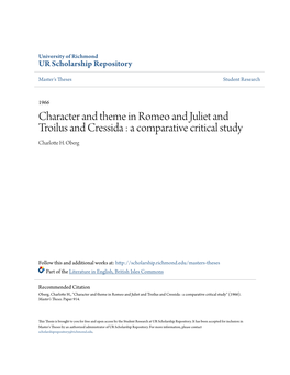 Character and Theme in Romeo and Juliet and Troilus and Cressida : a Comparative Critical Study Charlotte H