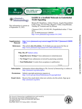 TLR4 Signaling SASH1 Is a Scaffold Molecule in Endothelial