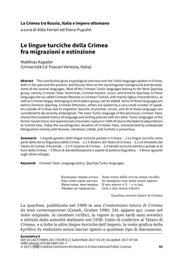 Le Lingue Turciche Della Crimea Fra Migrazioni E Estinzione