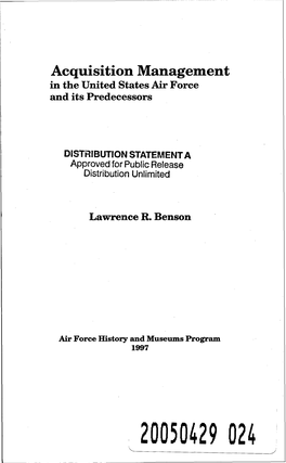 Acquisition Management in the United States Air Force and Its Predecessors