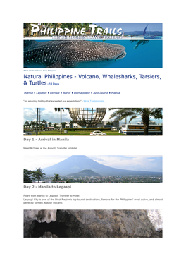 Natural Philippines - Volcano, Whalesharks, Tarsiers