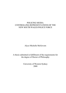 Policing Media: Controlling Representations of the New South Wales Police Force
