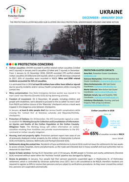 Ukraine December - January 2019 the Protection Cluster Includes Sub-Clusters on Child Protection, Gender Based Violence and Mine Action