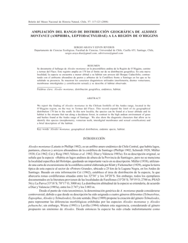 Ampliación Del Rango De Distribución Geográfica De Alsodes Montanus (Amphibia, Leptodactylidae) a La Región De O´Higgins