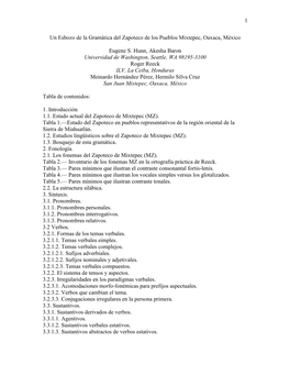 Un Esbozo De La Gramática Del Zapoteco De Los Pueblos Mixtepec, Oaxaca, México