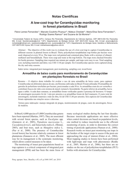 Notas Científicas a Low‑Cost Trap for Cerambycidae Monitoring in Forest Plantations in Brazil